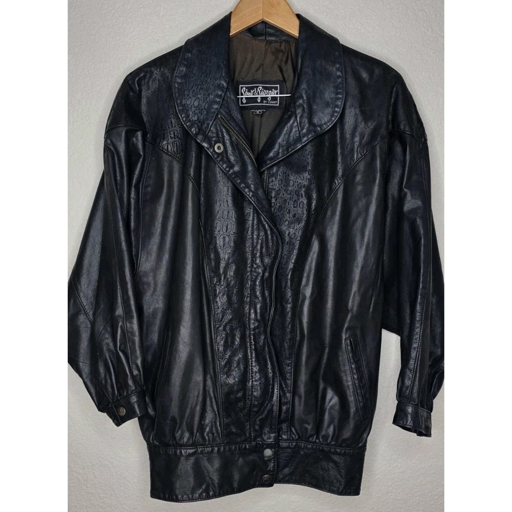 Vintage Gino di Giorgio by Comint Black Leather Jacket 80s Moto Bomber Women S